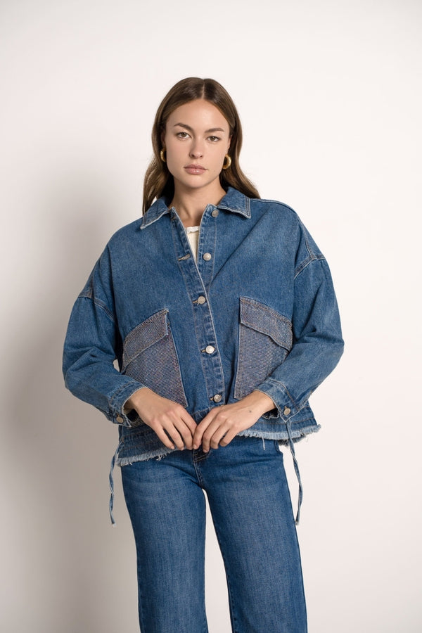 Oversized Denim Jacket with Front-Pockets