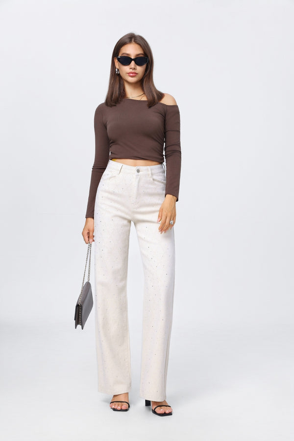 Off-White Rhinstone Wideleg Jeans