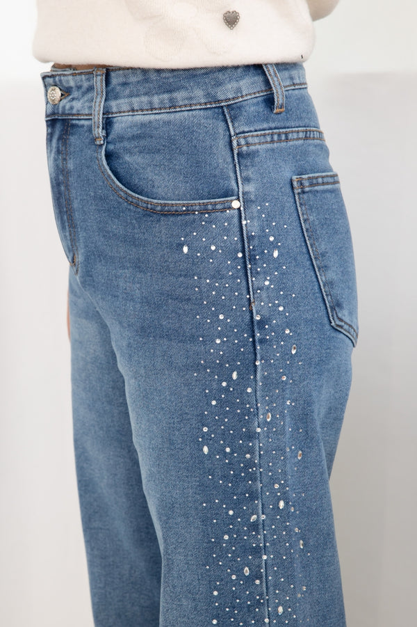 Light Wash Rhinestone Wideleg Jeans