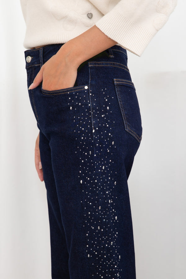 Dark Wash Rhinestone Straight Leg Jeans