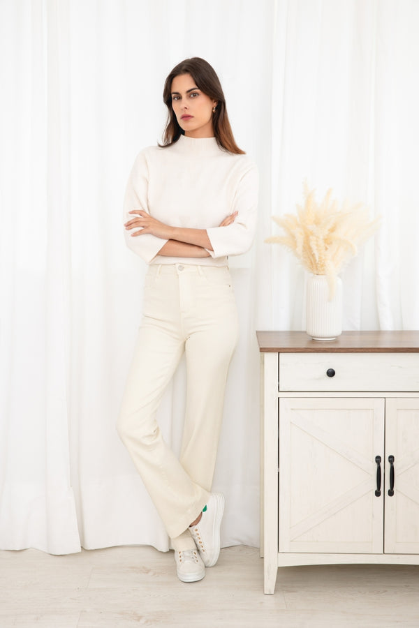 Beige Straight Leg Jeans