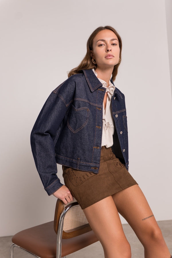 Dark Denim Jacket with Hearts