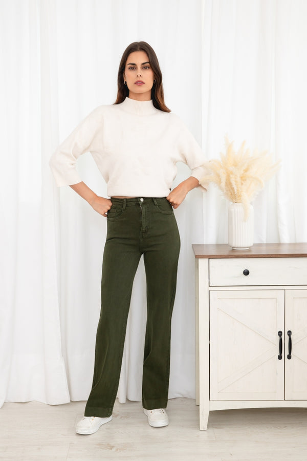 Olive Green Straight Leg Jeans
